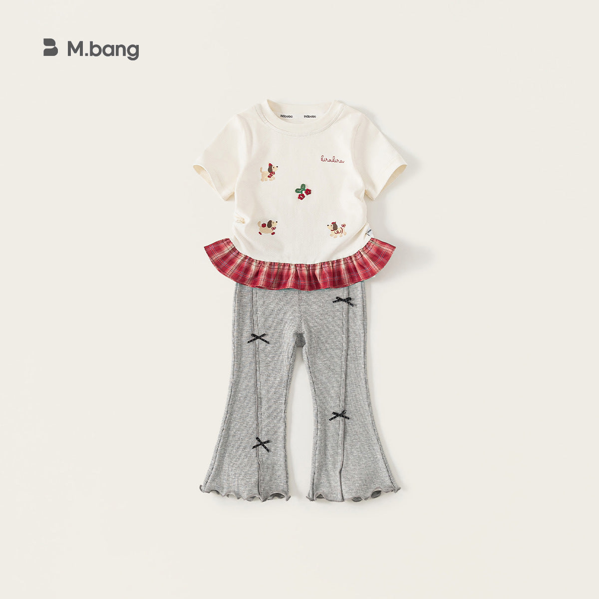 Children's Clothing Short-sleeved Summer Plaid Stitching Little Cartoon Printed Fake Two-piece Children's T-shirt