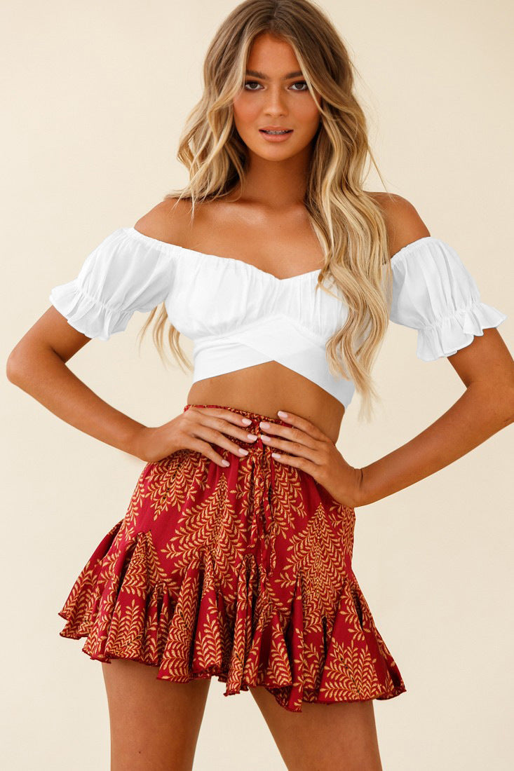 Women's Sexy Back Bandage Sleeve Ruffled Shorts