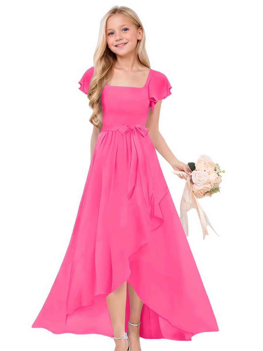 Pure Color Elegant Large Hem Ruffled Children's Dress