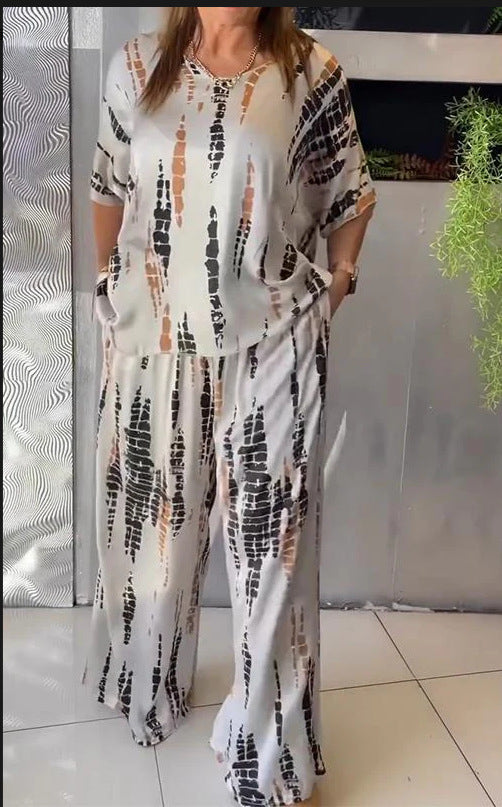 Women's Summer Round Neck Printed Loose Two-piece Fashion Casual Suit