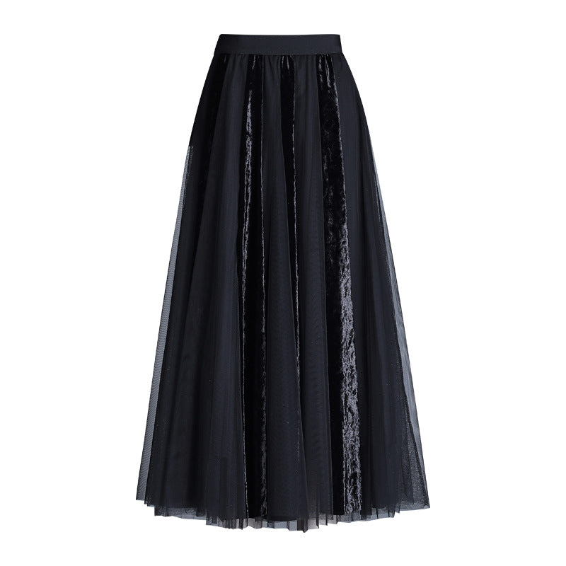 Women's Young Elegant Veet Mesh Patchwork Autumn Skirts