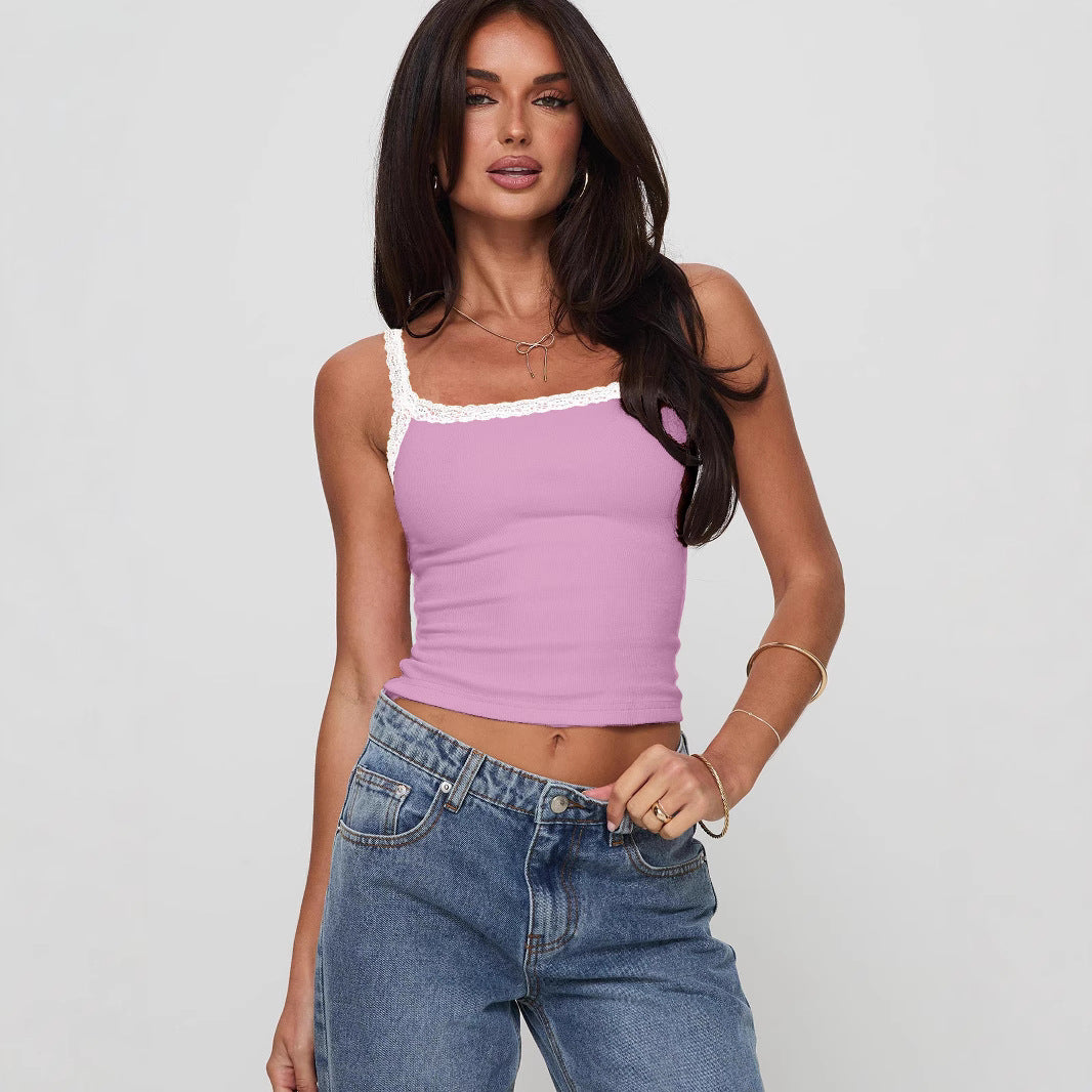 Women's Wide Shoulder Strap Slim Fit Sexy Hot Lace With Small Vest/suspenders/tube Top
