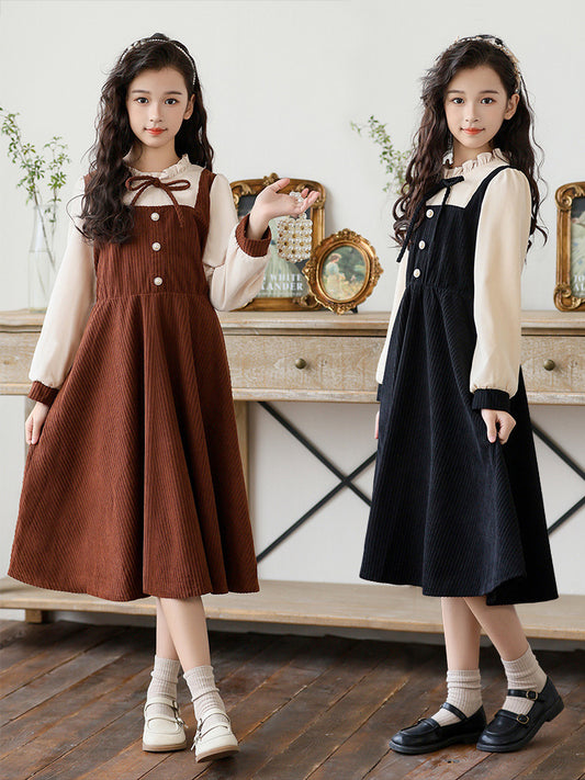 Winter Fleece-lined Princess Retro College Style Children's Dress