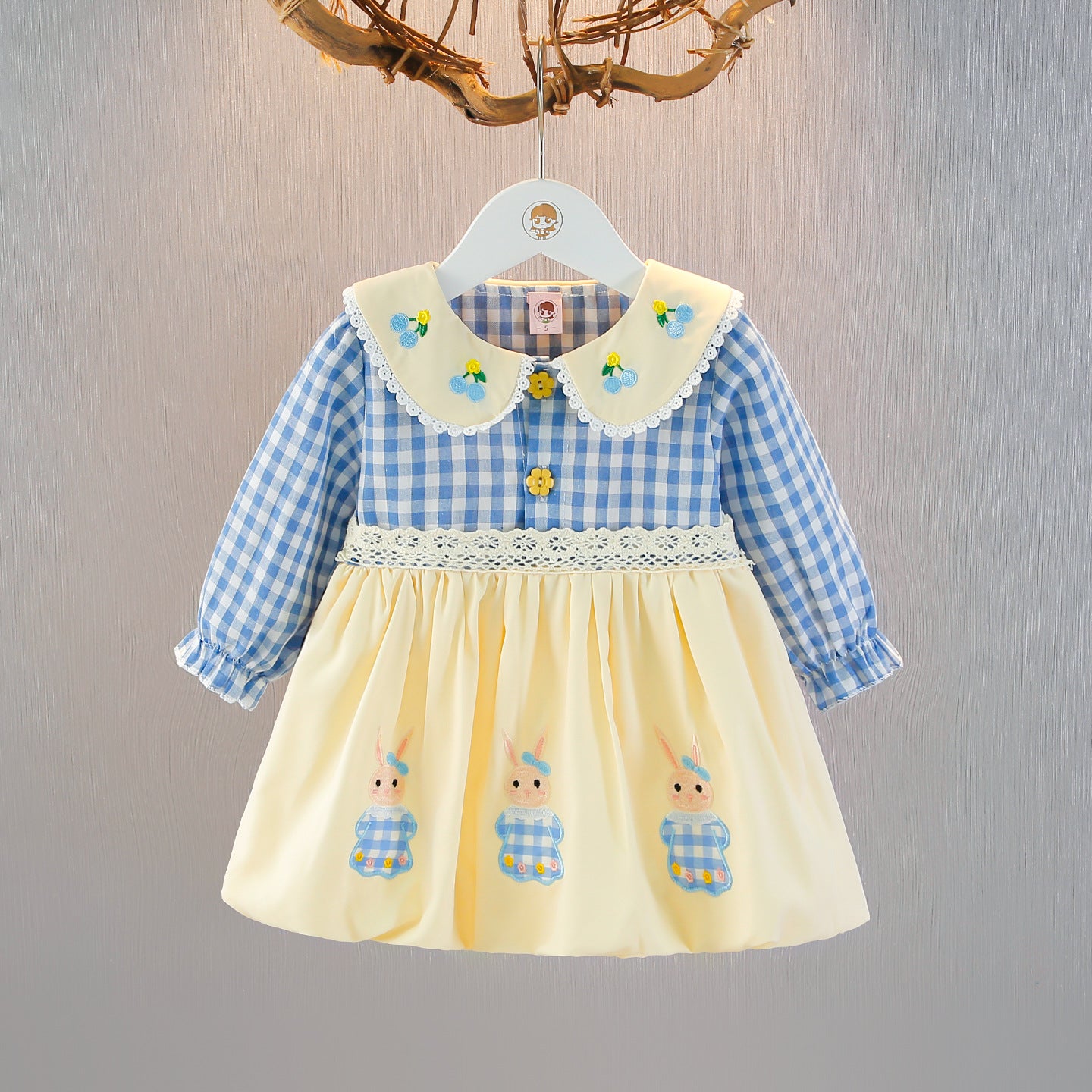 Long-sleeved Spring Clothes Plaid Skirt Fashionable Children's Dress