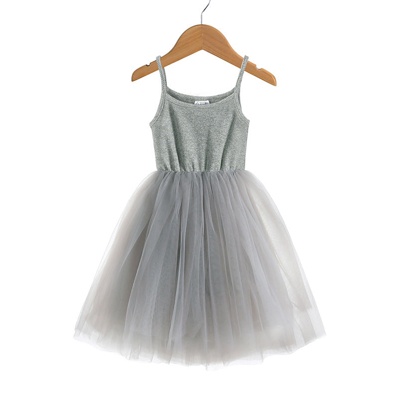 Braces Skirt Rib Patchwork Tulle Princess Children's Dress