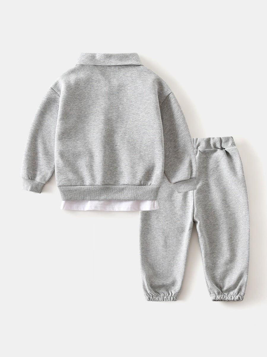 Children's Lapel Fake Two Pieces Sweater Pants Children's Suit