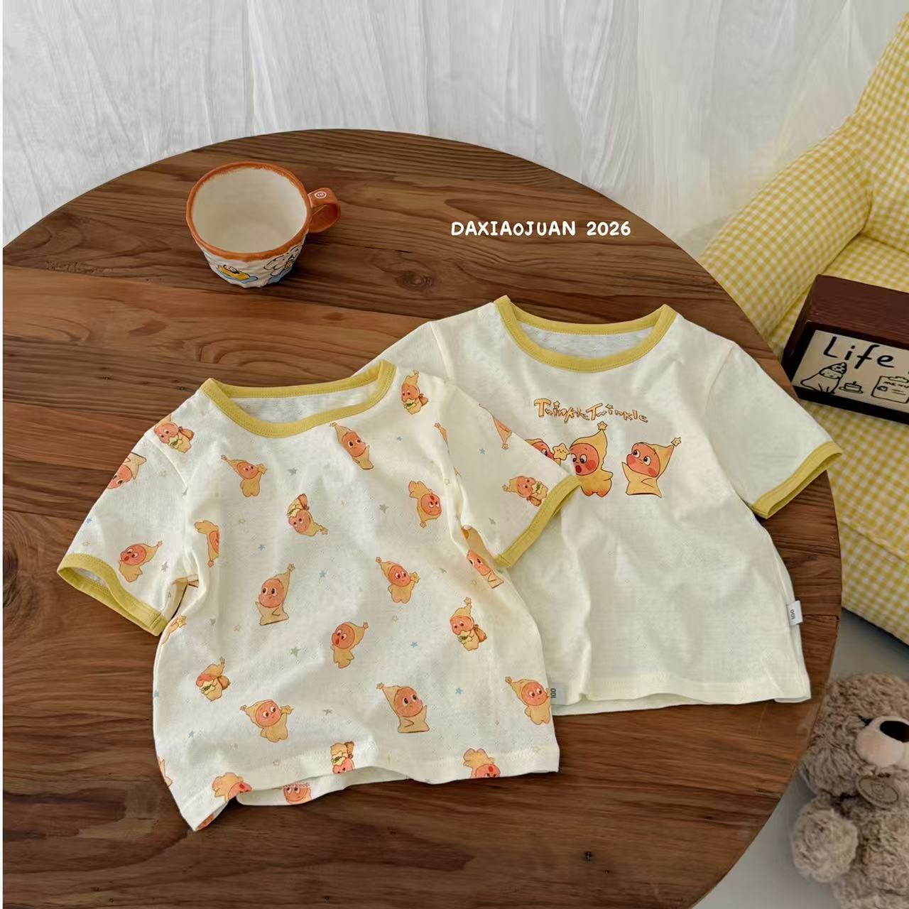 Children's Short-sleeved Summer Breathing Hole Cotton Cartoon Printed Two-piece Children's T-shirt