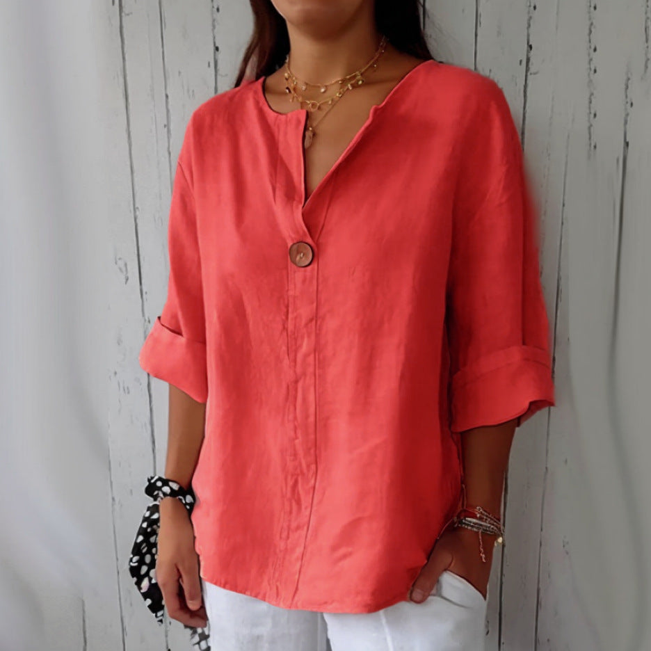 Women's Summer Loose Cotton Linen Button Tops