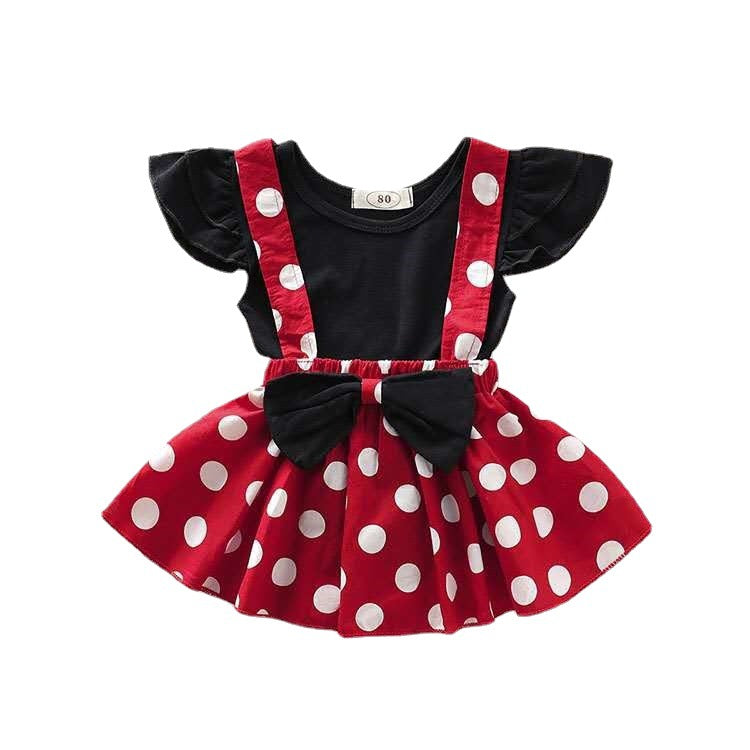 Summer Solid Color Flounced Sleeve Top Polka Dot Children's Suit