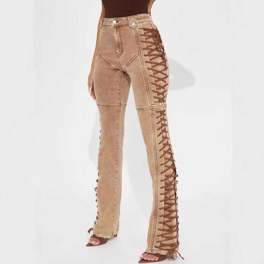 Women's Fashion Wear Trendy Drawstring Hot Elastic Thin Women's Jeans
