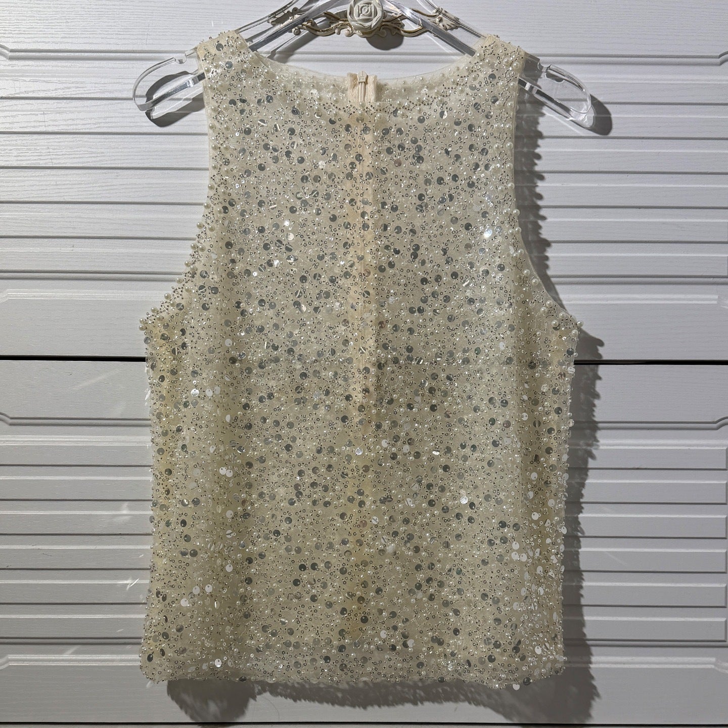 Women's Fashion Sequined Sleeveless Sexy Pearl Beaded Lace Shirt, Chiffon Shirt