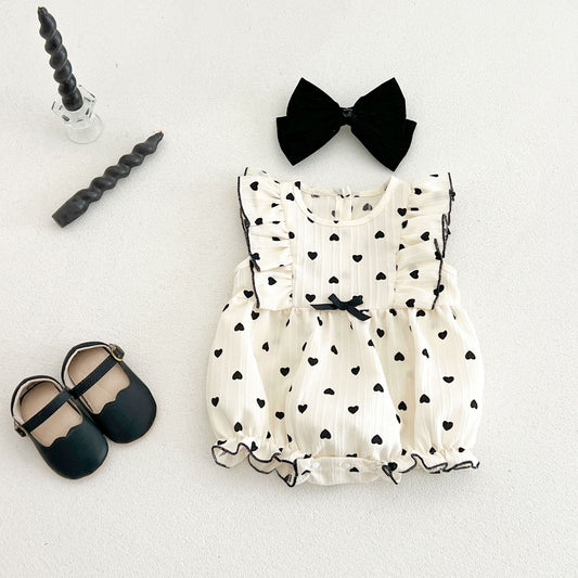 Korean Style Jacquard Dotted Prints Romper Infant Toddler Cute Flounced Jumpsuit, Climbing Suit