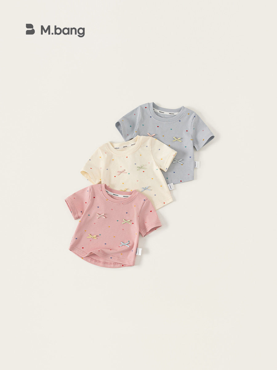 Children's Sweet Bow Top Polka Dot Round Neck Little Children's T-shirt