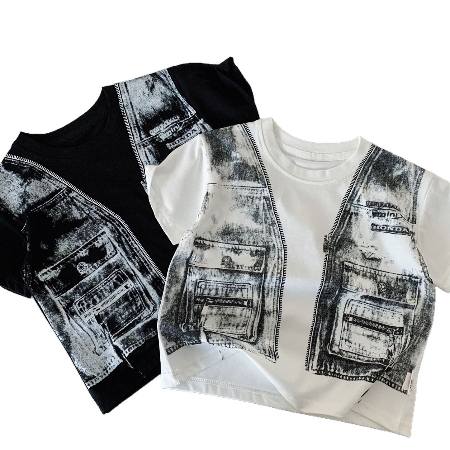 Children's Short-sleeved Summer Handsome Print Fake Two-piece Class Children's T-shirt