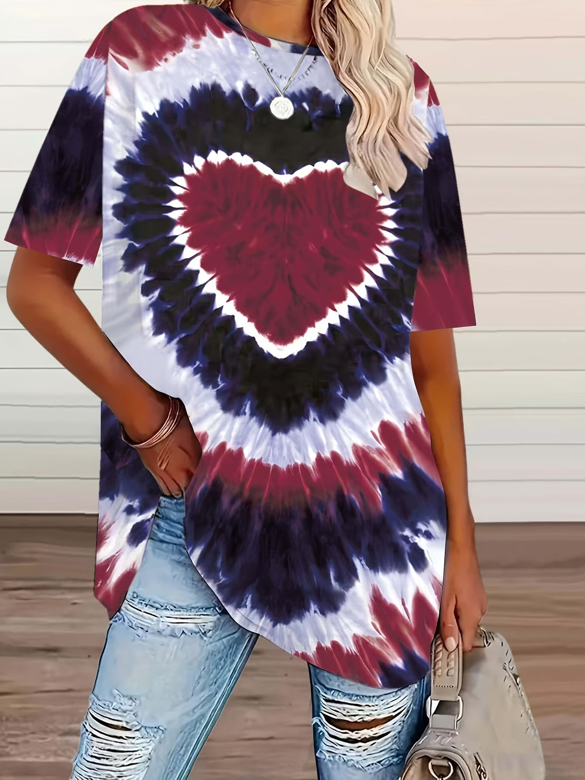 Classic Women's Heart Printing Casual Short-sleeved Large Size T-shirt