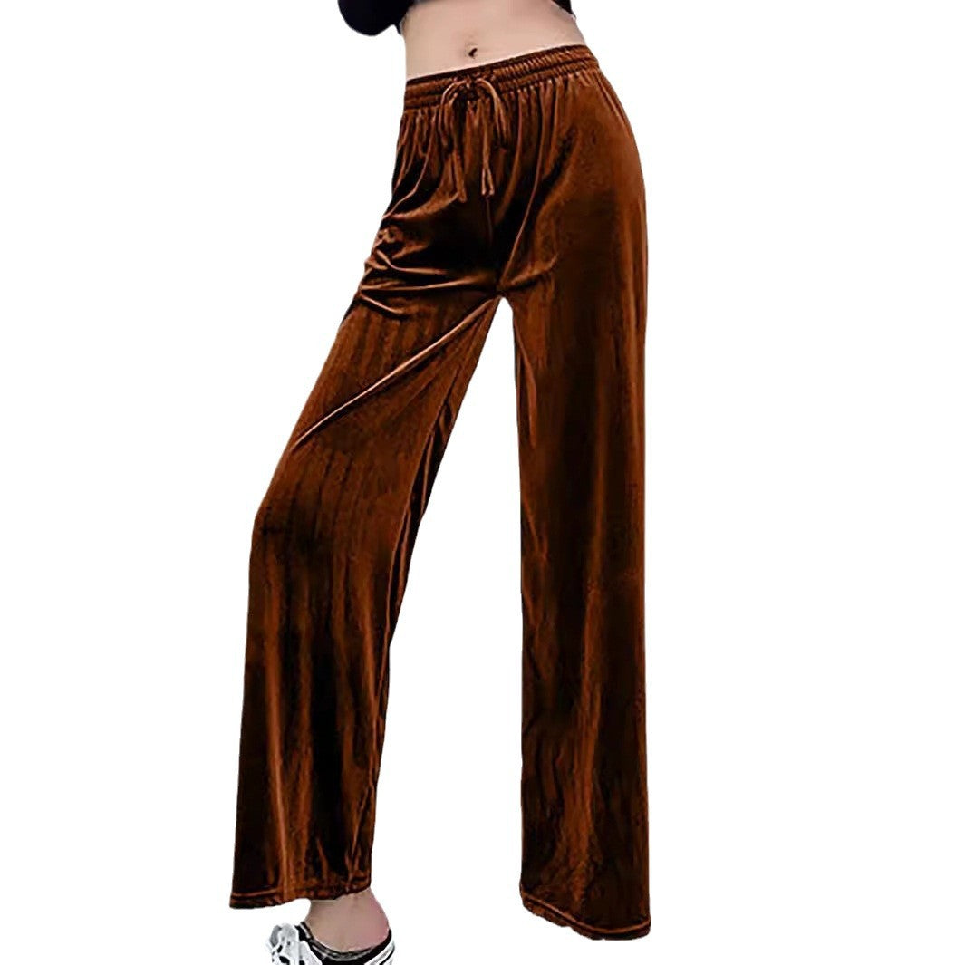 Women's Solid Color Veet Wide Leg Draping Effect Loose Pants