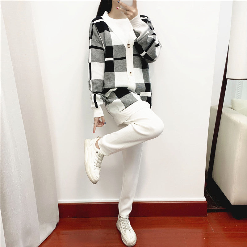 Women's Elegant Outfit Fashionable Knitted European Goods Three-piece Suits