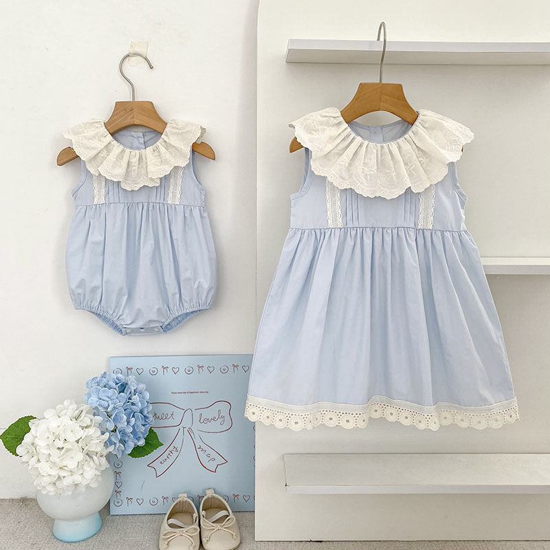 Summer Sleeveless Lace Collar Romper Fashionable Children's Dress