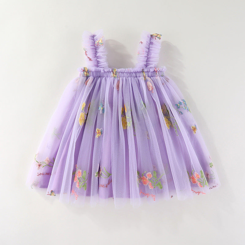 Children's Embroidery Tulle Skirt Suspender Flower Butterfly Children's Dress