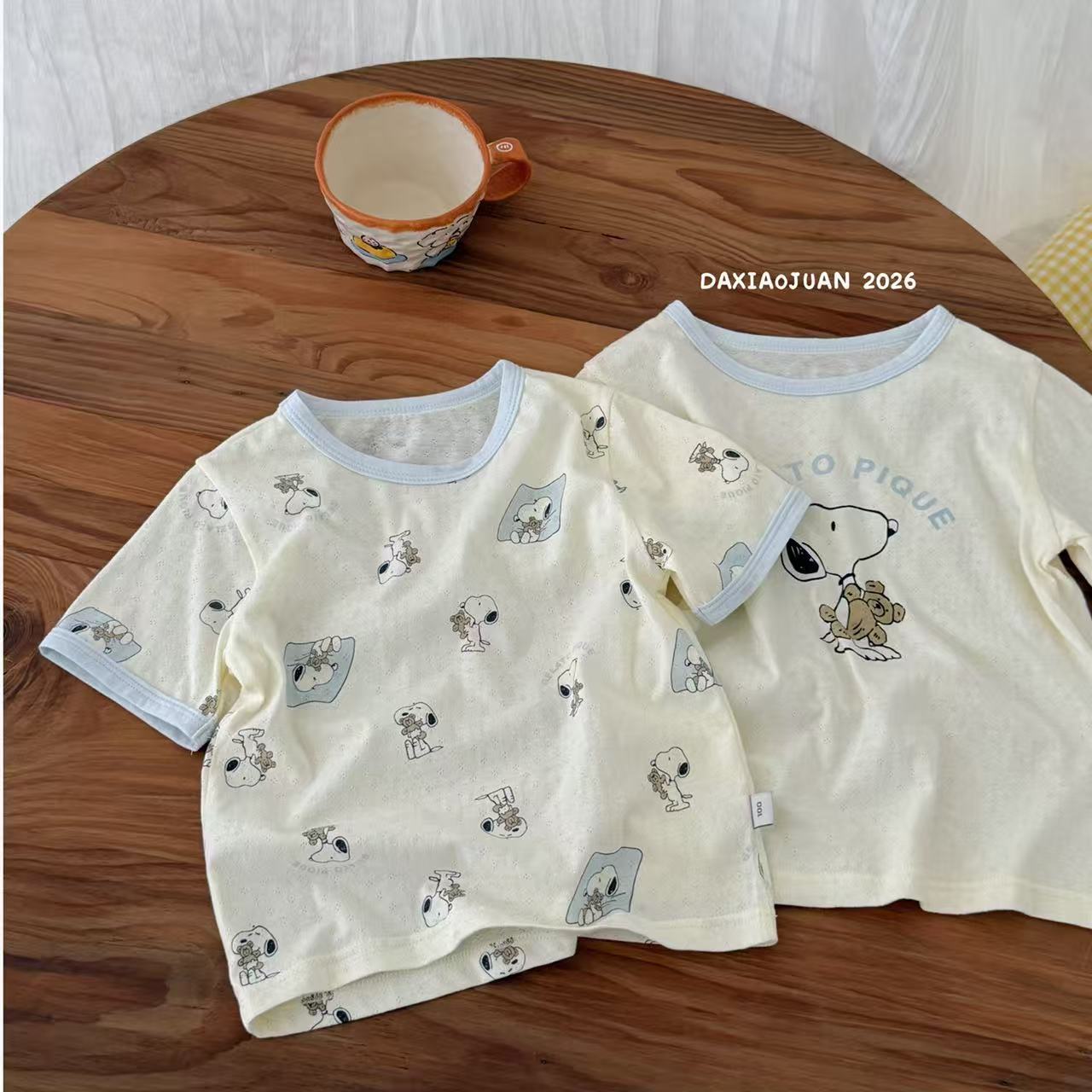 Children's Short-sleeved Summer Breathing Hole Cotton Cartoon Printed Two-piece Children's T-shirt