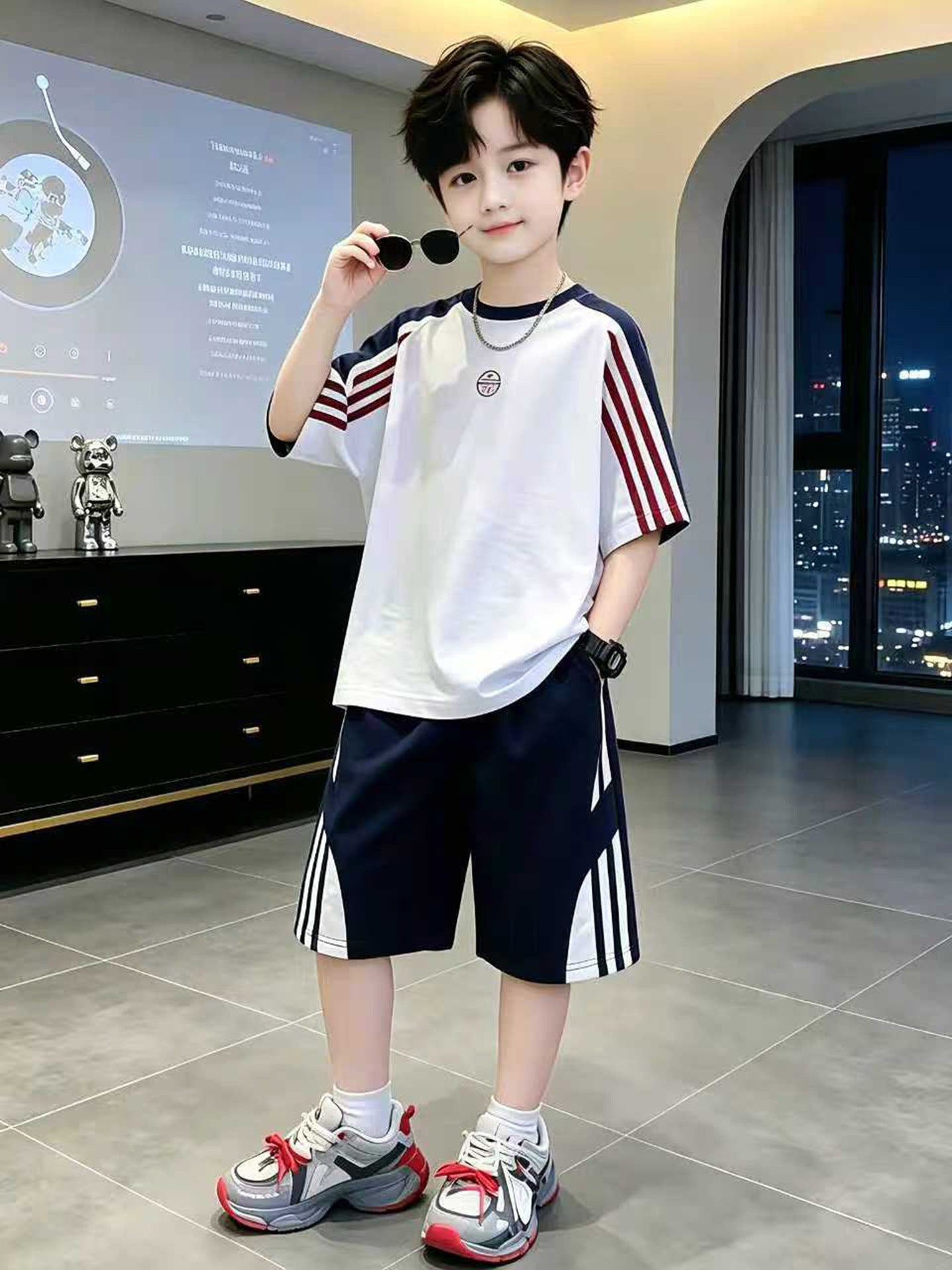 Children's Medium Big Loose Short Sleeve Two-piece Children's Suit