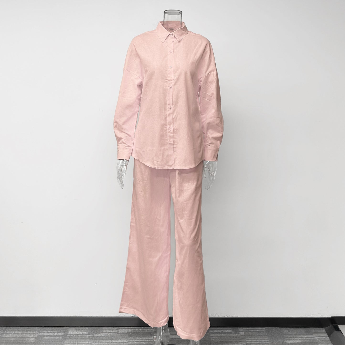 Lazy French Loose Pink Cotton Shirt Long Fashion Casual Suit