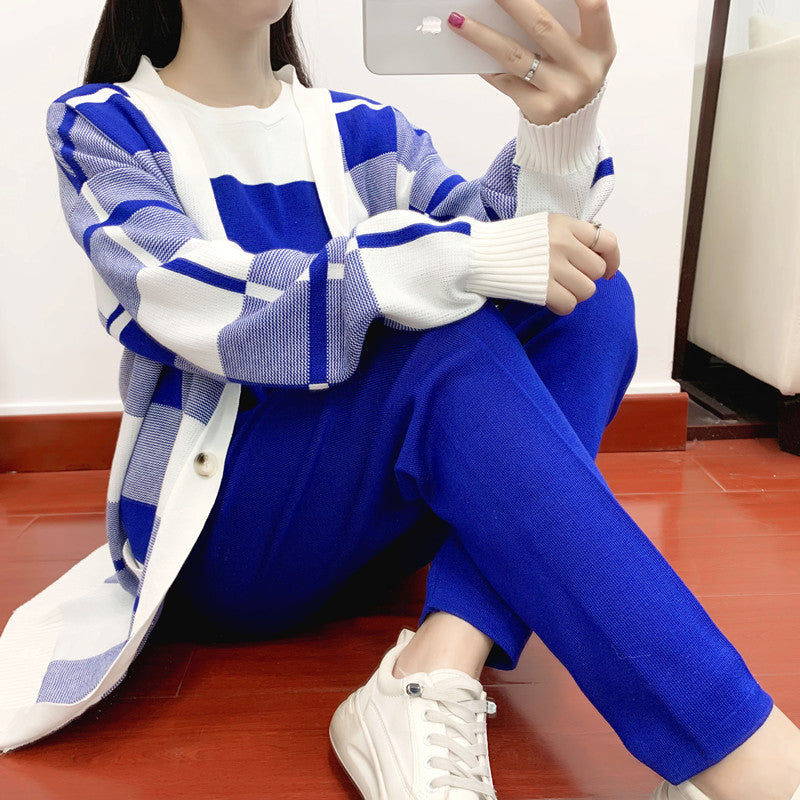Women's Elegant Outfit Fashionable Knitted European Goods Three-piece Suits