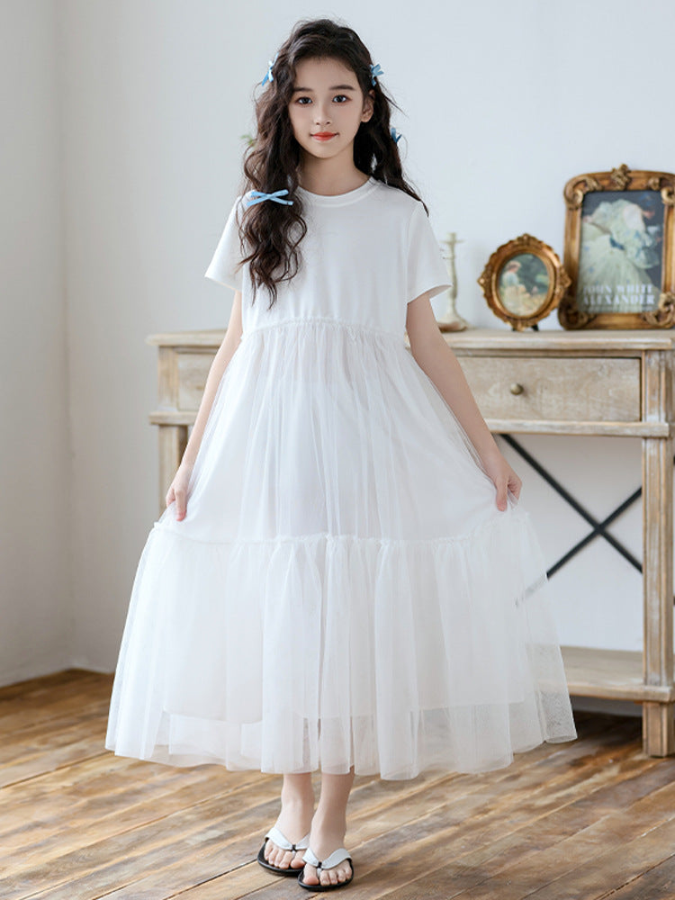 Small Teen Mesh Stitching Summer Casual Children's Dress