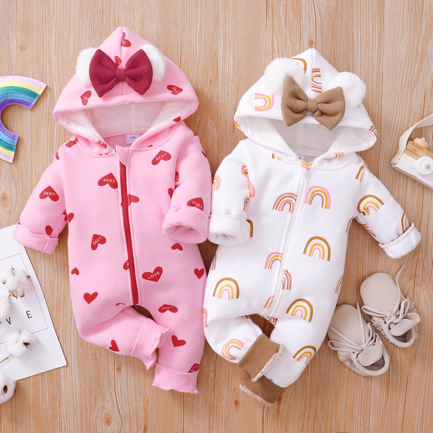 Love Romper Year Old Bowknot Zipper Sweater Strawberry Jumpsuit, Climbing Suit