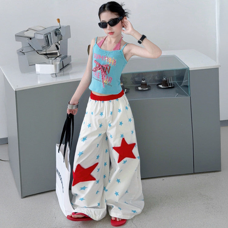 American Street Floral Print Casual Jumpsuit Summer Hot Hip Hop Children's Pants