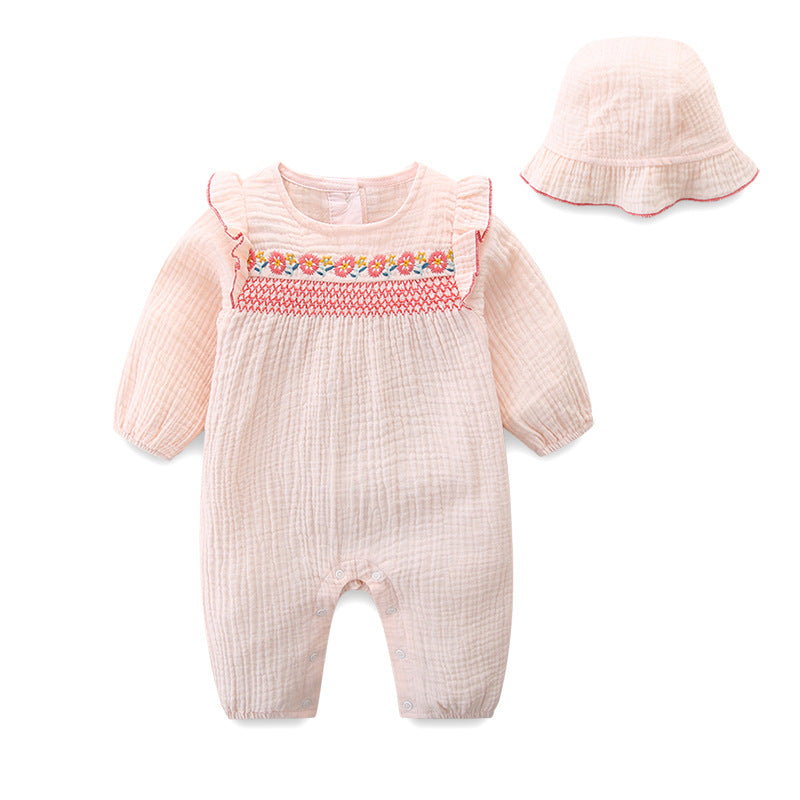 Children's Clothing Jumpsuit Flower Embroidery Pure Cotton Jumpsuit, Climbing Suit