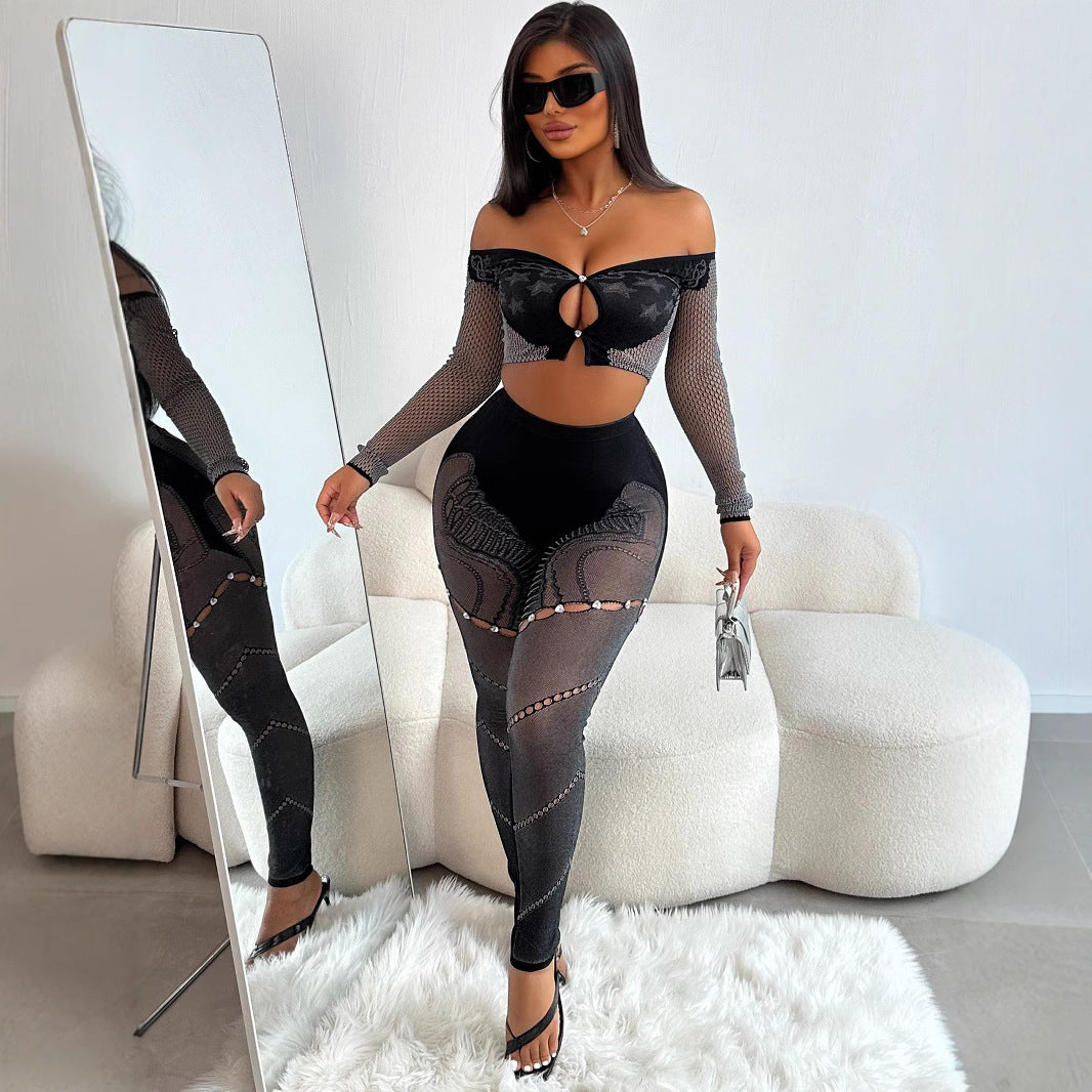 Women's Autumn Long Sleeve High Waist Cropped Sexy Slim Suits
