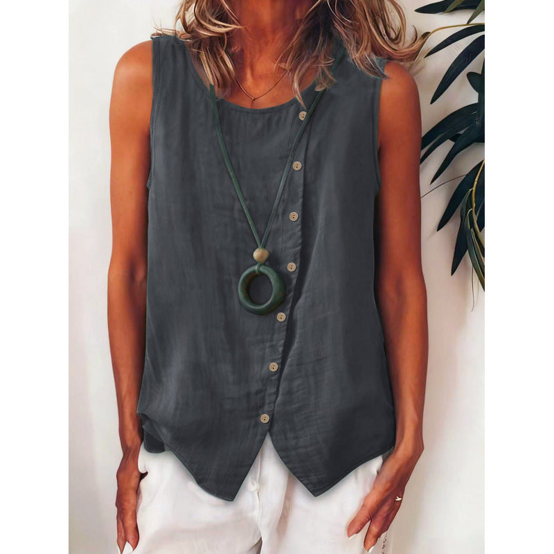Women's Bohemian Sleeveless Button Shirt Side Single-breasted Small Vest/suspenders/tube Top