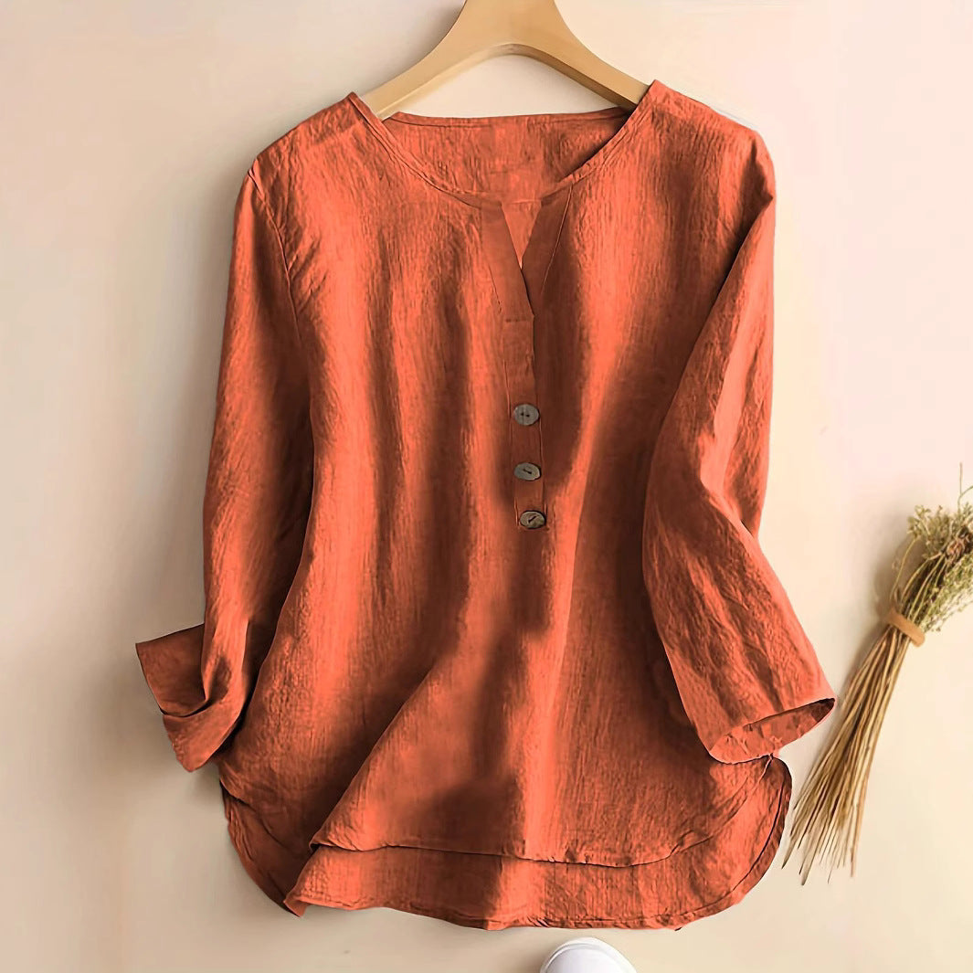 Fashion Ladies Solid Color Notched Collar Shirt Blouse