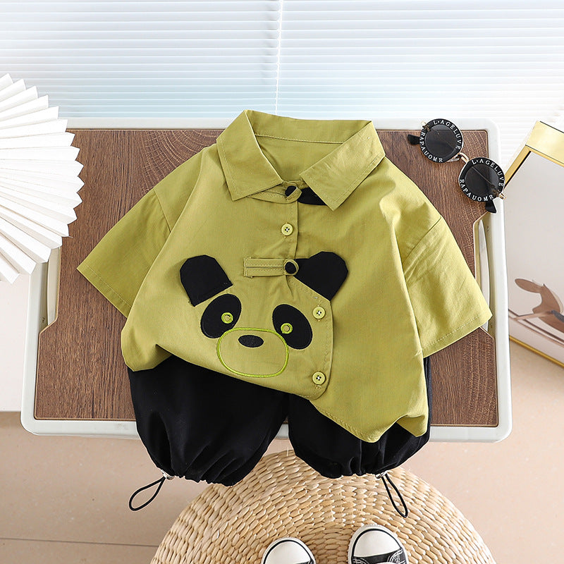Children's National Style Shirt Short Sleeve Clothes Two-piece Children's Suit