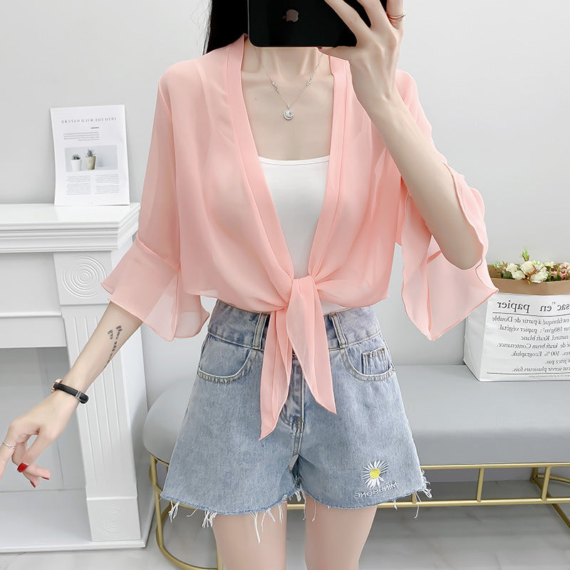 Women's Fairy Sun Protection Summer Lightweight Breathable Sling Dress Small Lace Shirt, Chiffon Shirt