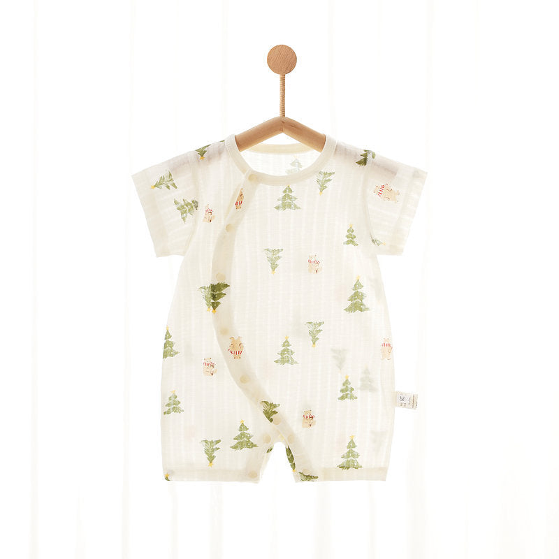 Women's & Men's Short Sleeve Rompers Summer Thin Class Pure Cotton Born Clothes Jumpsuit, Climbing Suit