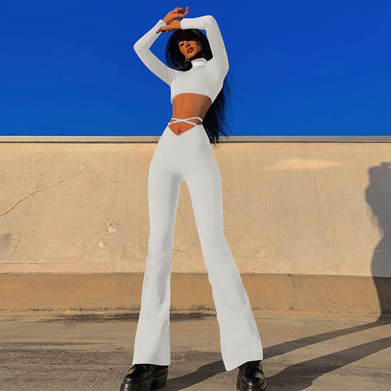 Women's Spring V-shaped Waist Navel Cross Strap Pants