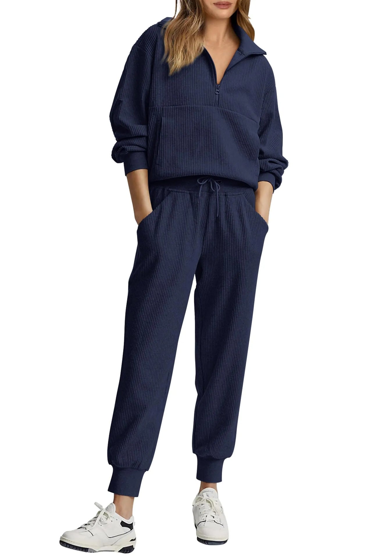 Unique Women's Half Zipper Long-sleeved Trousers Sweaters