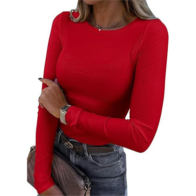 Women's Stretch Crew Neck Rib Shirt Slim Fit Women's T-shirt