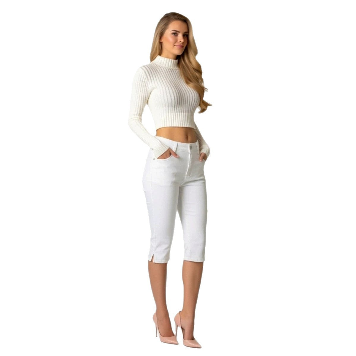 Charming Beautiful Women's Cropped Slimming White Jeans