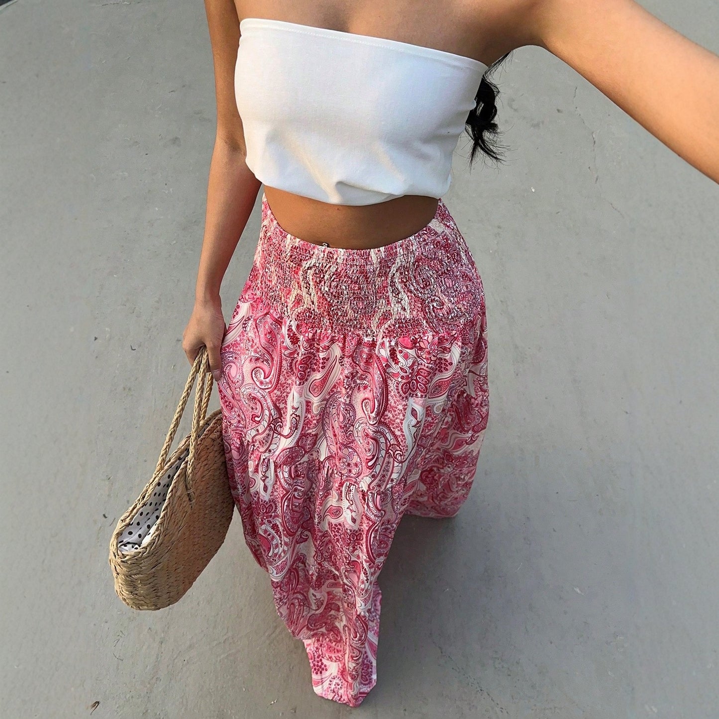 Women's Floral Loose Dress Summer Mid-length Temperament Skirts