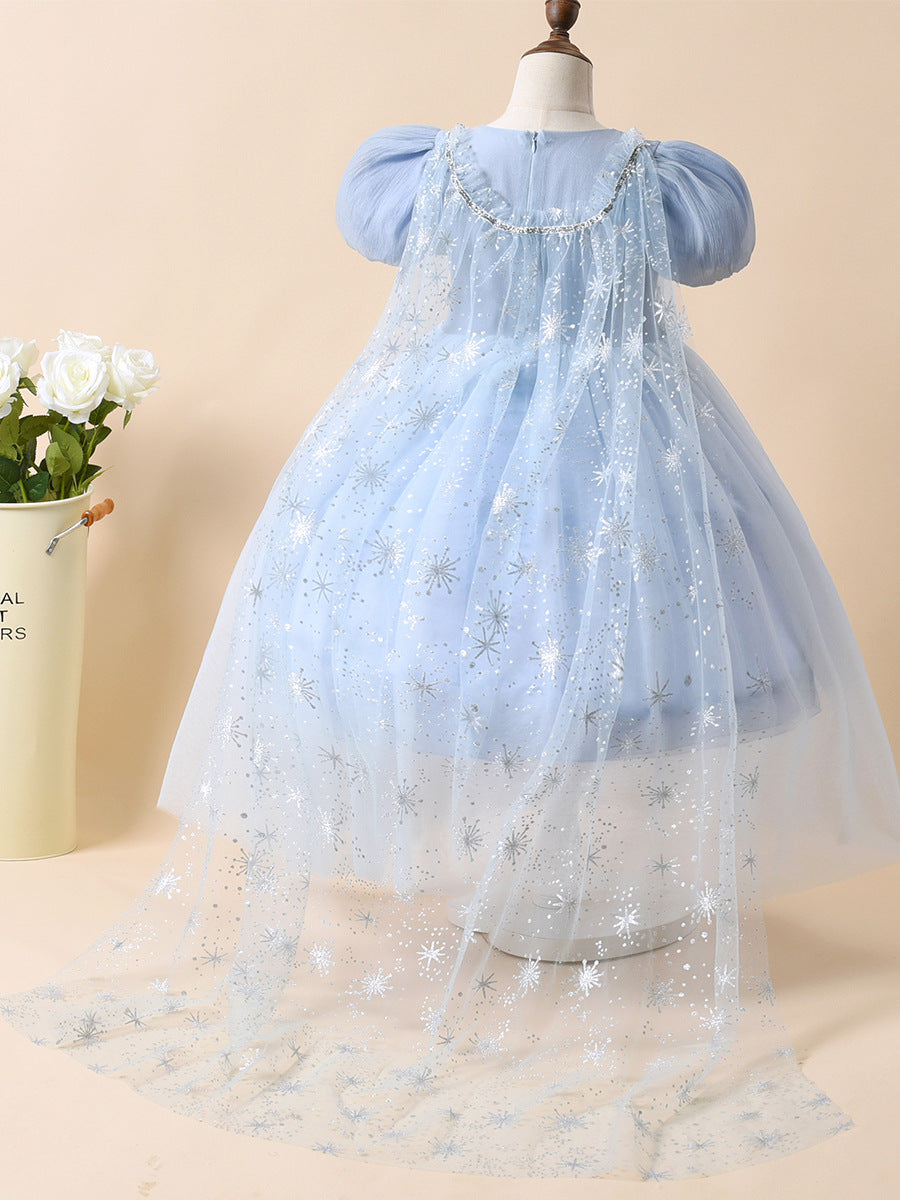Sweet Pleated Ice Snow Princess Short-sleeved Children's Dress