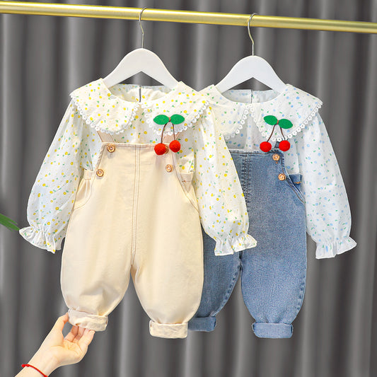 Children's Autumn Shoulder Strap Two-piece Korean Style Children's Suit