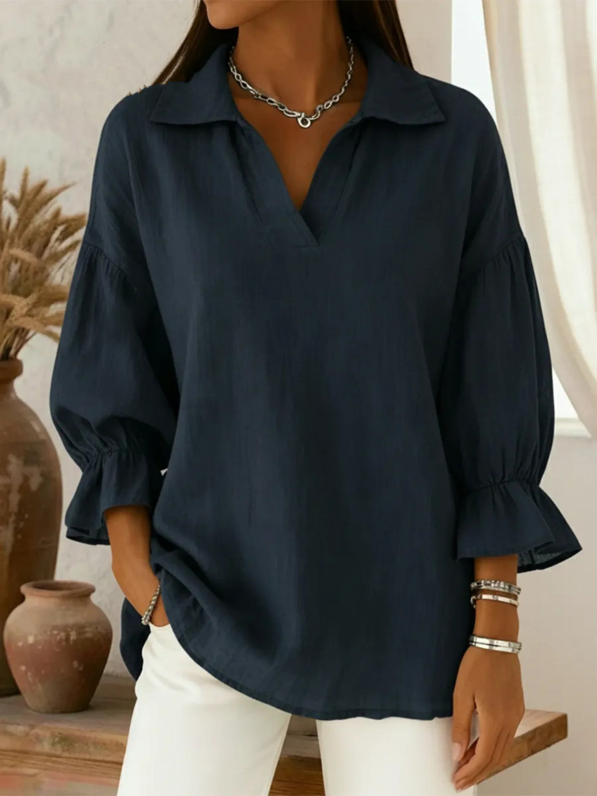 Women's Solid Color Casual Loose Stylish Long Blouse
