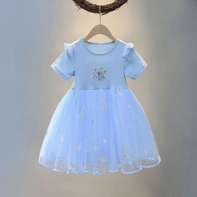 Children's Clothing Summer Princess Elsa Short-sleeved Pettiskirt Performance Children's Dress