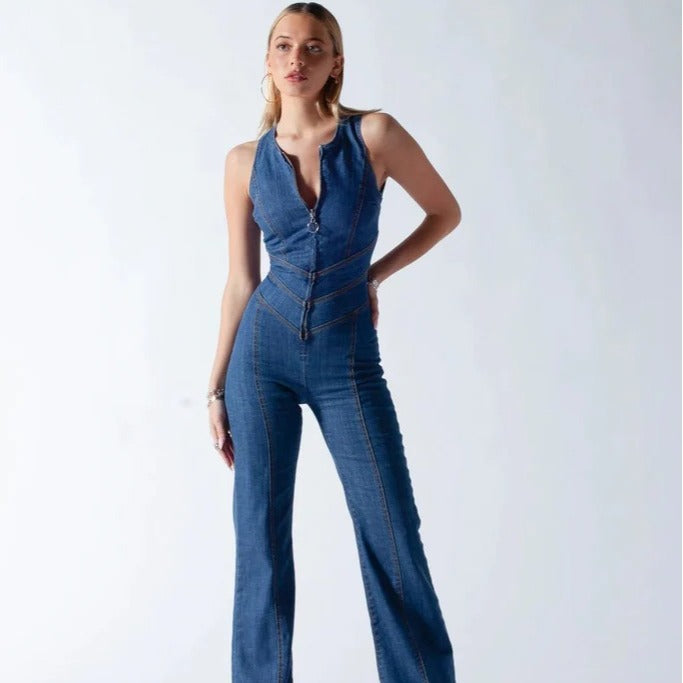 Women's Sleeveless Fashion Street Retro Style High Jumpsuits