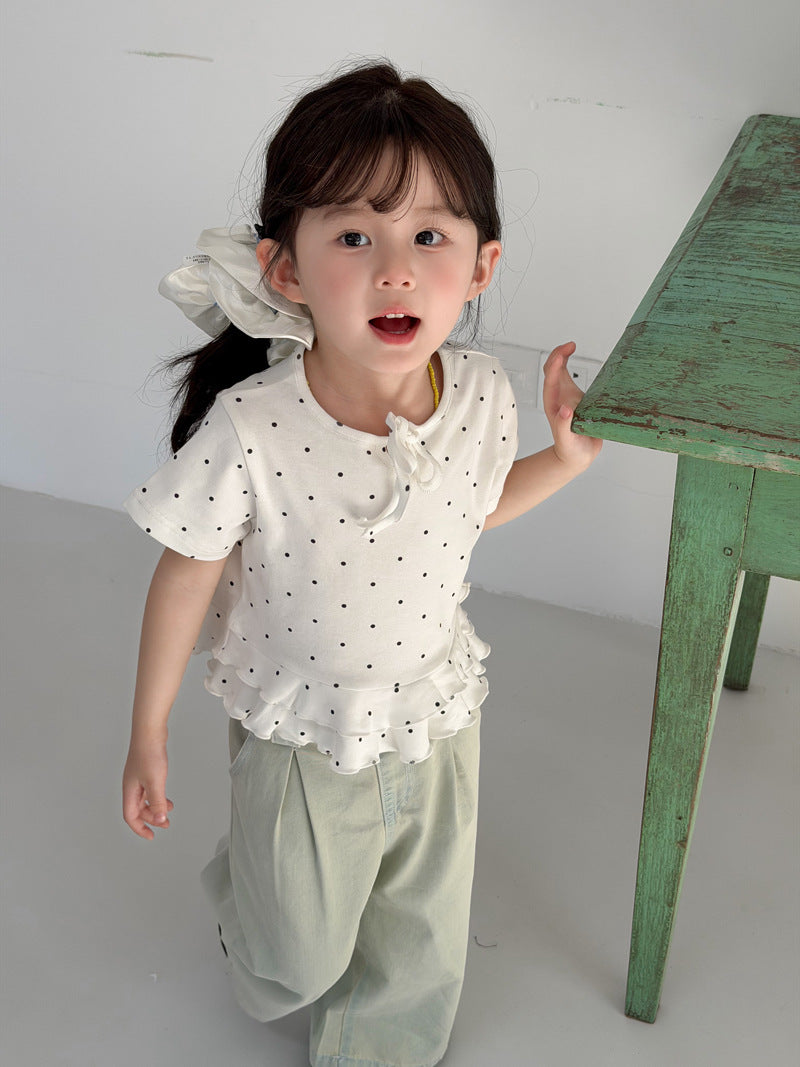 Children's Summer Korean Style Polka Dot Ruffled Short Sleeves Sweet Fresh Children's T-shirt