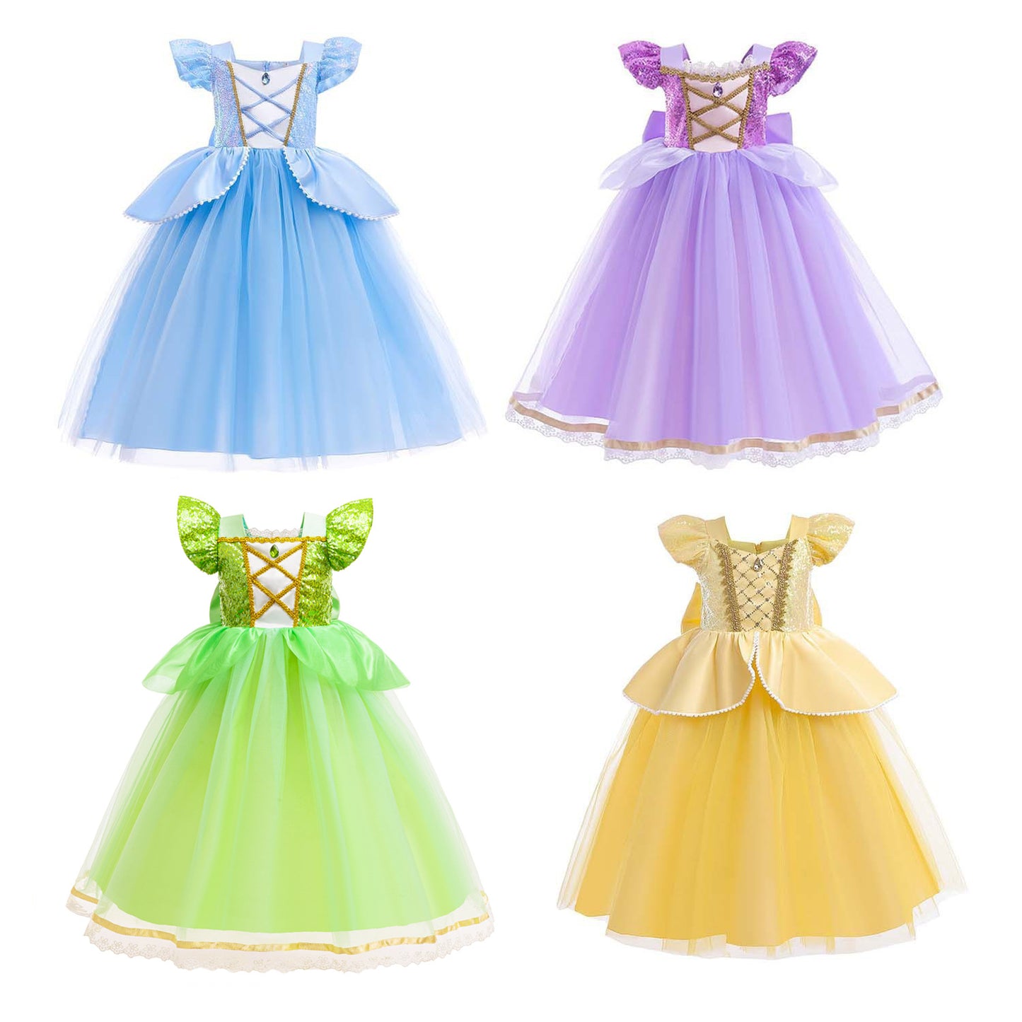 Sequins Stitching Mesh Puffy Long Hair Children's Dress