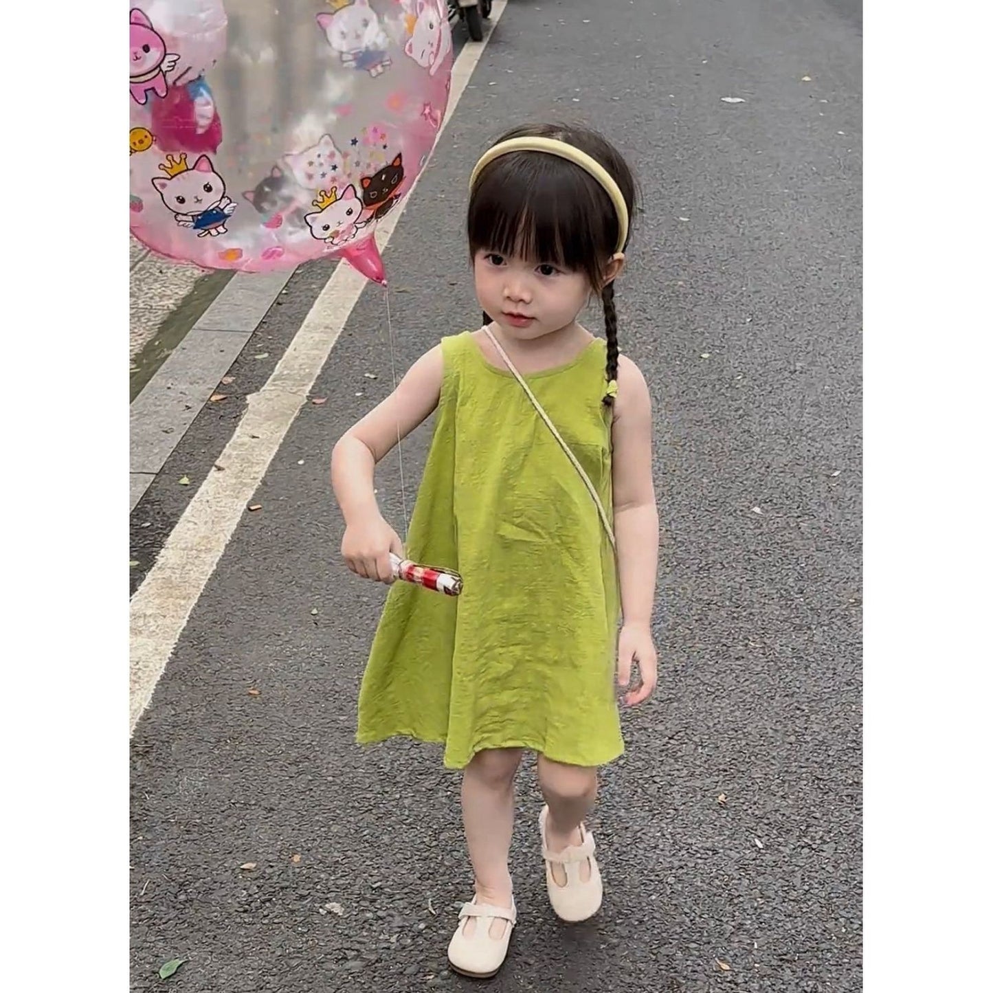 Children's Style Summer Western Fashionable Cotton Vest Fresh Green Children's Dress